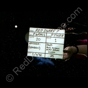 starbug flying away from moon clapperboard